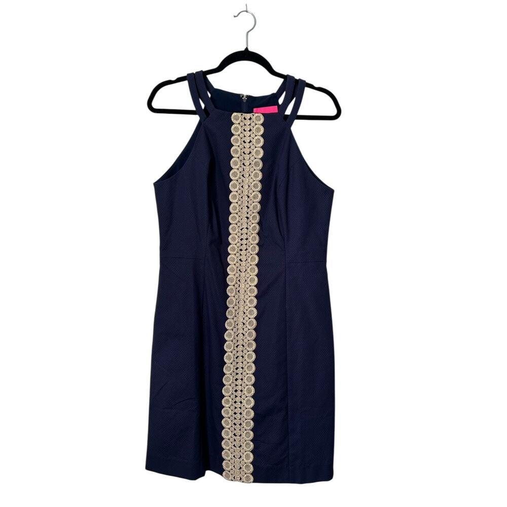 Lilly Pulitzer Pearl Stretch Shift Dress Size 10 True Navy Sleeveless Textured